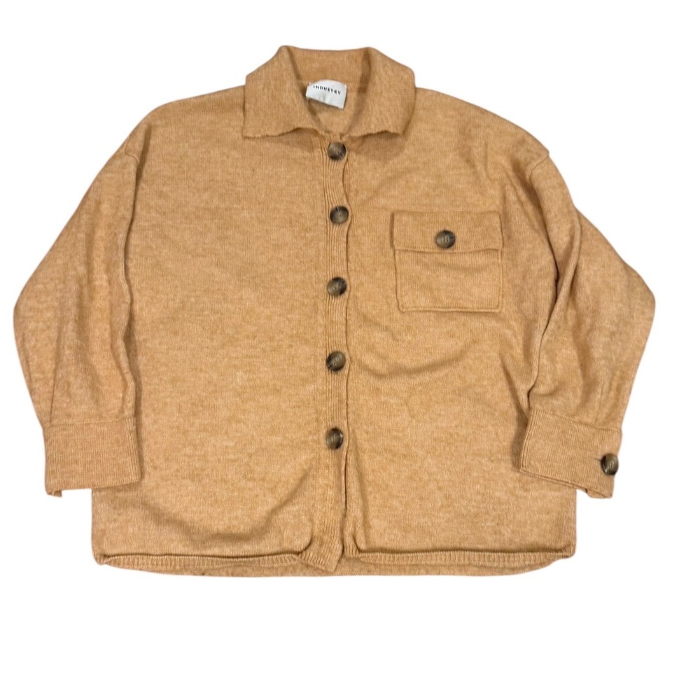 Industry Womens Knit Button Down Cardigan‎ Sweater Camel Tan Collared Size XL